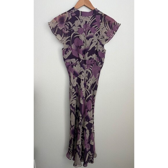 Collette Dinnigan Floral Maxi Dress 100% Silk Purple Flutter Sleeves Vintage - Picture 6 of 10